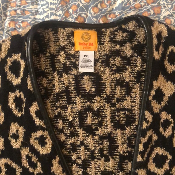 Ruby Rd. Leopard Print Cardigan w/ leather piping - Picture 7 of 7